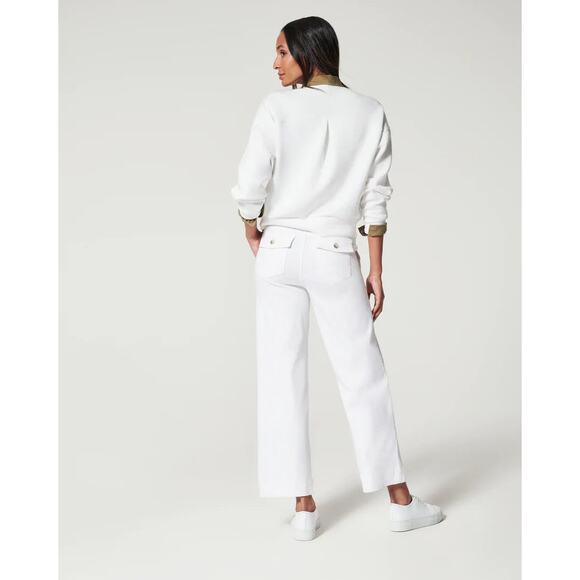 Spanx Stretch Twill White Cropped Wide Leg Pants Plus Size 1X FLAW - Picture 2 of 7